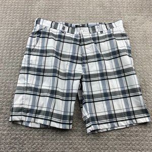 ALAN FLUSSER Chino Golf Shorts Men 40 White Gray Plaid Short Pants Casual Golfer